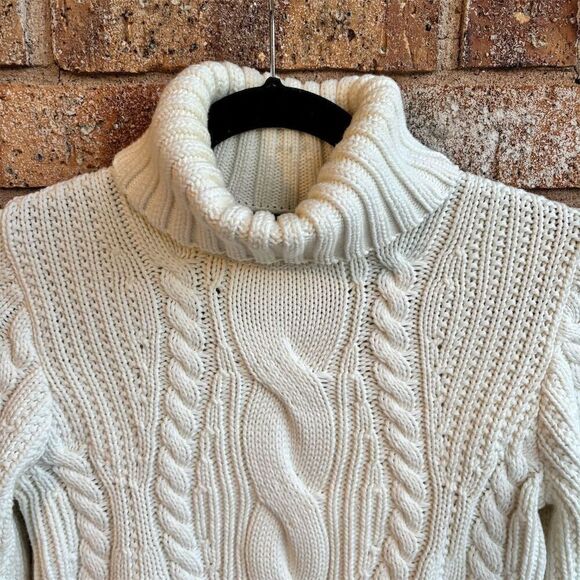Lands' End Women's XS Ivory Cable Knit Turtleneck Sweater - Picture 3 of 4